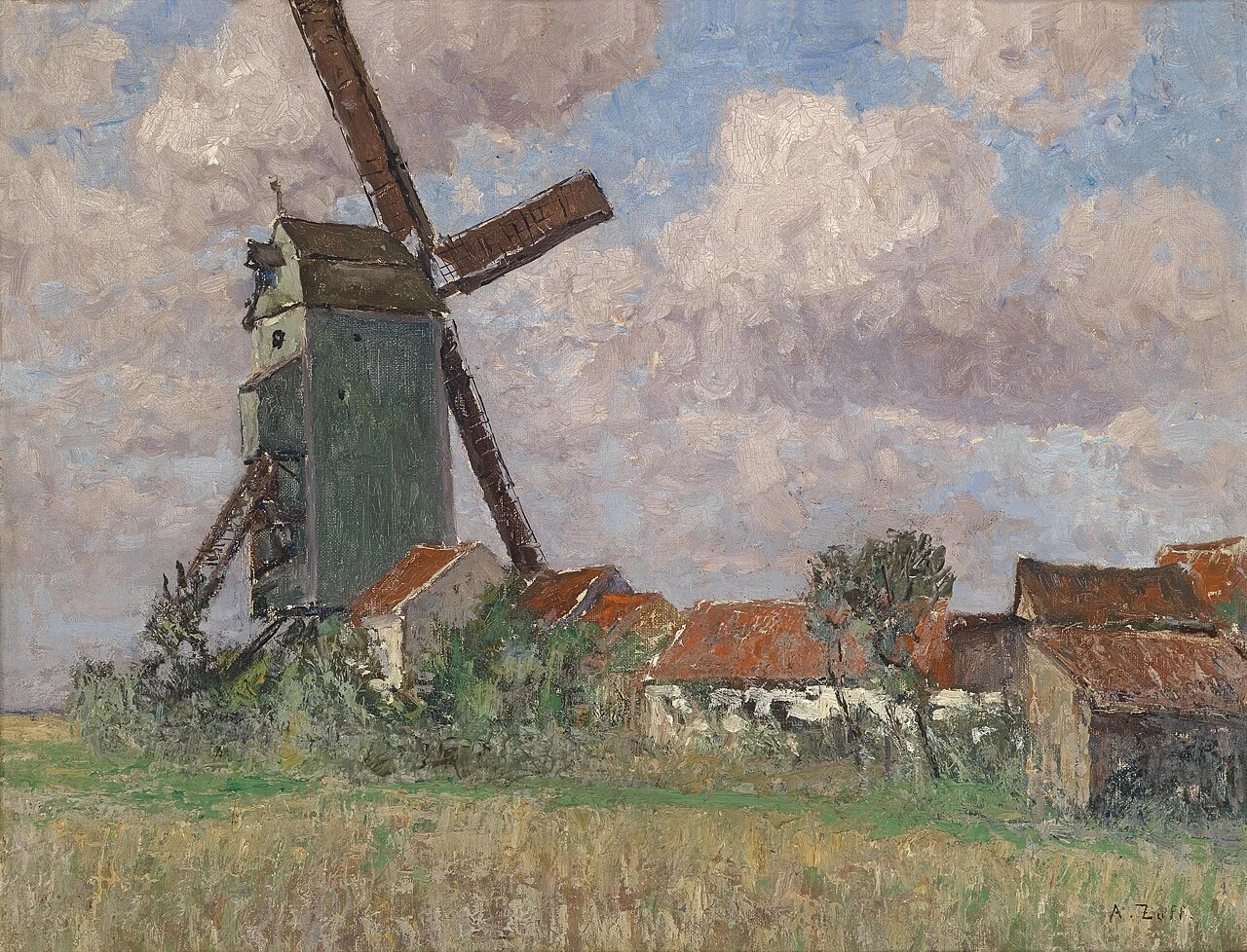 Mulino a vento e villaggio in Belgio